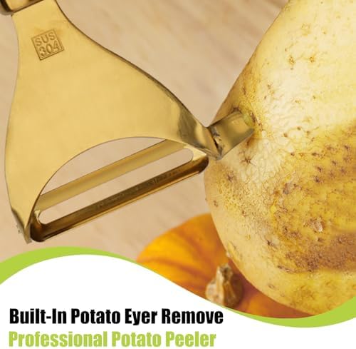 Potato Peelers,Premium 304 Stainless Steel Vegetable Peeler Set, Rosewood Handle For Kitchen, I and Y-shaped Peelers for Fruit Veggie Potatoes Carrot Cucumber，Ultra Sharp Rotary Blade(2-Piece)