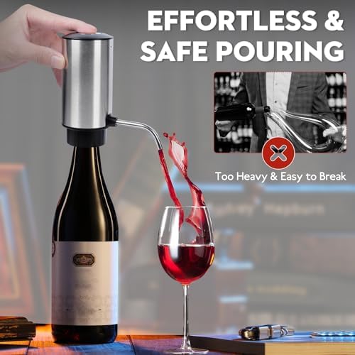 Electric Wine Aerator Pourer Automatic Wine Dispenser Pump with Retractable Tube for One-Touch Instant Oxidation Smart Wine Aerator Decanter for Travel/Home