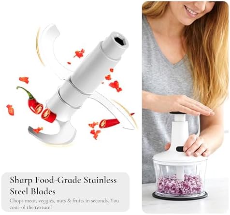 Manual Hand Push Food Chopper with Egg Whisk & Salad Spinner