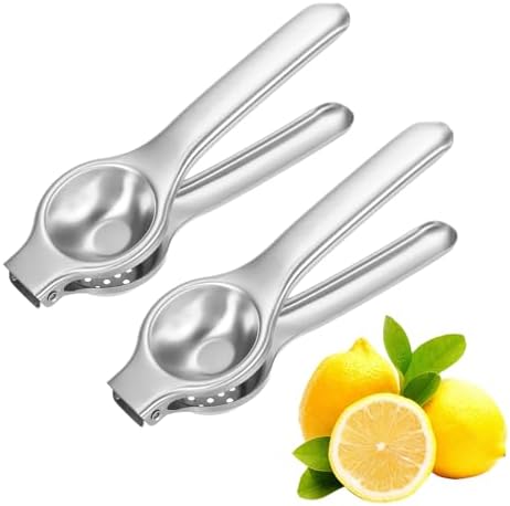 uxcell 2Pcs Metal Lemon Squeezer, Stainless Steel Citrus Fruit Juicer Handheld Lemon Juicer Squeezer Manual Press Professional Hand Kitchen Tool for Lemon Citrus Juicing, Silver Tone