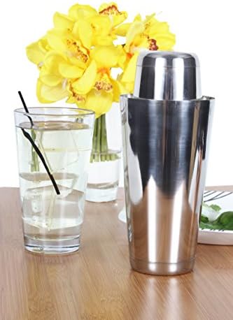 CucinaPrime 13 Piece Stainless Steel Professional Bar Set (2 Cocktail Shakers, Jigger, Speed Opener, Waiters Corkscrew, Strainer, Long Bar Spoon and 6 Black Bottle Pourers)