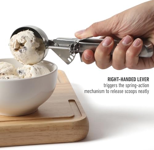Calphalon Prime Ice Cream Scoop, Stainless Steel Latch-Release Ice Cream Scooper, Heavy-Duty Portion Scoop for Dough, Sorbet & Frozen Desserts, Weighted Handle for Control