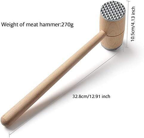 Two Sides Wooden Meat Tenderizers Mallet Pounder Kitchen Tool with Aluminum Alloy Heads for Tenderizing Steak Beef