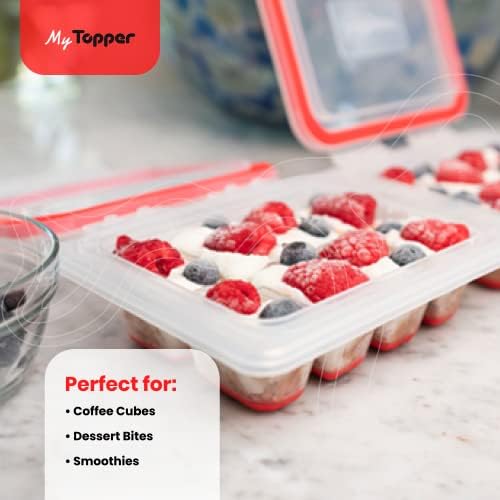 IceTopper Plus Ice Cube Tray with 2 Attached Lids - Easy Release Ice Cube Molds, 16 Cubes per Tray, Stackable & Dishwasher Safe, 100% Food Grade Materials, BPA Free & Recyclable