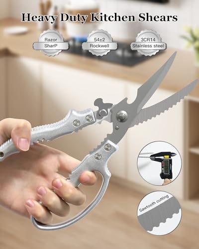 Poultry Shears, Heavy Duty Kitchen Shears With Anti-Slip Handle & Safety Lock, Poultry Scissors for Food, Meat, Turkey, Chicken, Fish & Vegetables