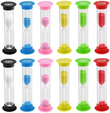 Sand Timer, KISEER 12 Pcs Colorful Hourglass Sandglass Sand Clock Timers Set 30sec / 1min / 2mins / 3mins / 5mins / 10mins for Brushing Children's Teeth, Cooking, Game, School, Office