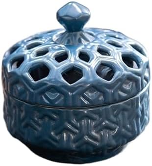 Retro Garlic Keeper for Counter Ventilated Ceramic Cutout Lid Garlic Holder Keep Garlic Fresh Garlic Container(Color:Blue)