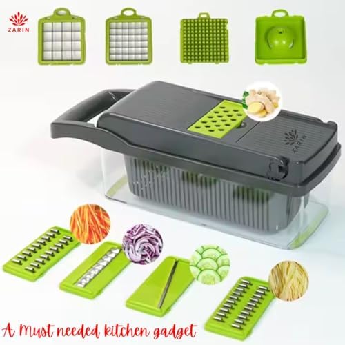 ZARIN 16‑in‑1 Vegetable Chopper & Slicer – Multi-Function Kitchen Gadget for Onions, Fruits & Vegetables – Mandoline Slicer with Interchangeable Blades for Easy Meal Prep