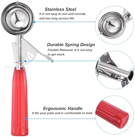 PATIKIL 1.3 Ounce Ice Cream Scoop with Trigger, Stainless Steel Portion Cookie Scoop with Thumb Trigger for Cookie Dough Cupcake Batter Baking, Red 39ML
