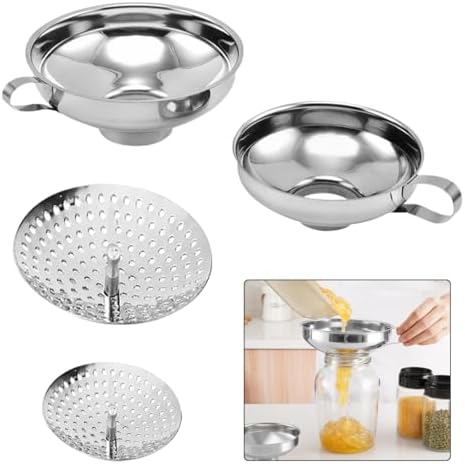 Set of 2 Canning Funnels with Wide Mouth - Stainless Steel Large/Small Kitchen Funnel Strainer - Use This to Fill Bottles with jam Oil Spice Compatible with Mason Jar