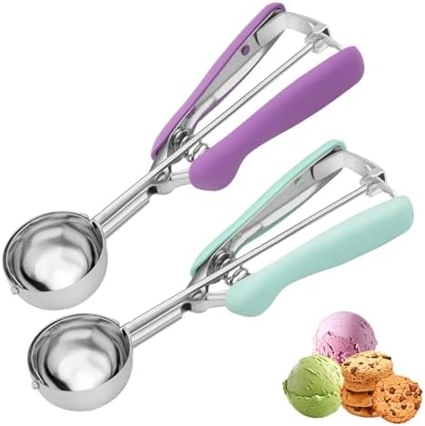 2Pcs Cookie Scoop Set, 18/8 Stainless Steel Cookie Dough Scoops with Lavender & Mint Green Ergonomic Handles, Professional Metal Scooper for Baking, Ice Cream & Cupcakes, 2 Tbsp&3 Tbsp