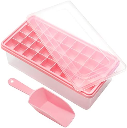 Silicone Ice Cube Tray with Leak-Proof Lid & Storage Bin for Freezer – BPA-Free 36-Piece Nugget Ice Molds, Spill-Resistant Cover & Ice Scoop Container Cover