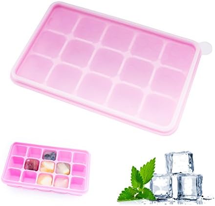 beicemania® Silicone Ice Tray with Lid Ice Cube Trays Ice Cube Maker, 3x3cm 15er Pink