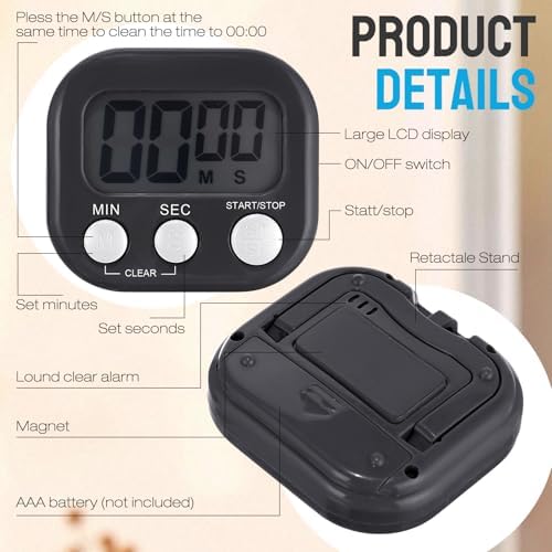 Leumoi 24 Pcs Digital Kitchen Timers Bulk Timer for Classroom, Black