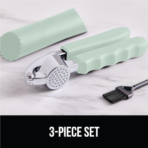 GORILLA GRIP Garlic Peeler and Press Set, Heavy Duty Mincer, Mint
