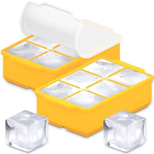 KitchFort® Large Silicone Ice Cube Tray (2-Pack) - 2" Big Ice Mold with Lid
