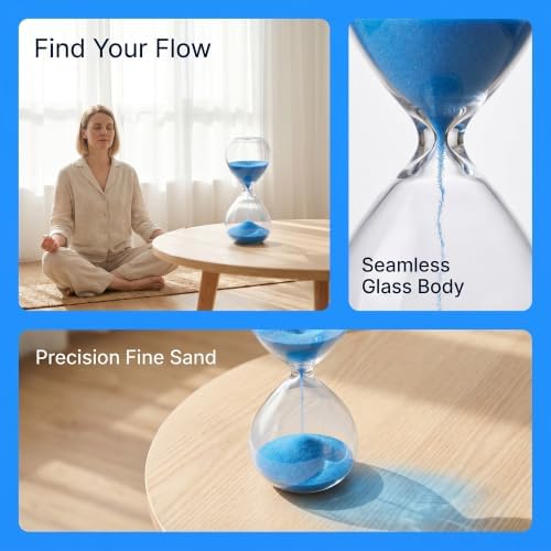 Hourglass, HoveBeaty Blue Sand Timer, 15 Minute Hand-Blown Glass