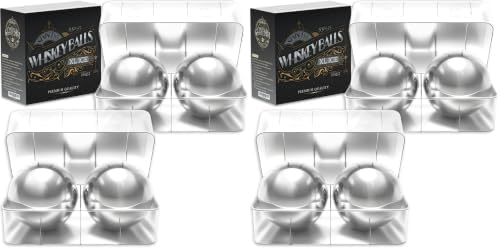 4 Premium XXL 55mm Stainless Steel Ice Whiskey Balls with Freezer Tray| Whiskey Rocks, Chilling Stones, Whiskey Stone Ice Cube Balls, Round Chilling Spheres (Not Solid Steel) (Pack of 2)