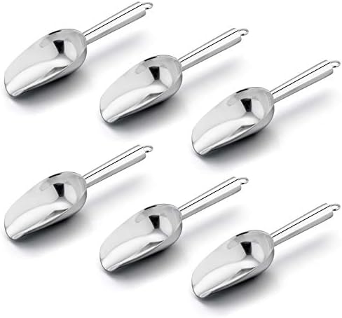 Mini Ice Scoop Set of 6, E-far 3 Ounce Stainless Steel Kitchen Scoops, Ideal for Candy/Ice Cube/Flour/Sugar/Coffee Bean/Protein Powder, Food Grade & Anti Rust, Easy Clean & Dishwasher Safe