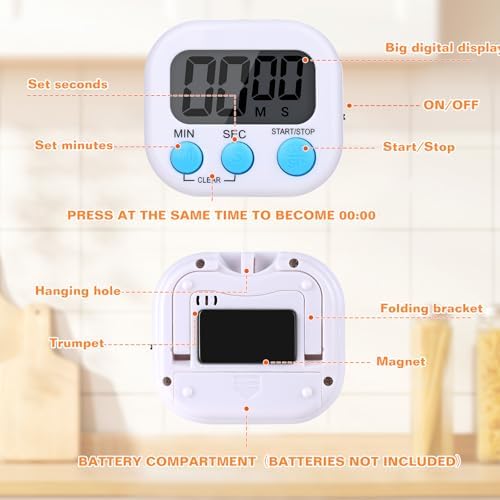 12 Pack Digital Kitchen Timers, Magnetic Countdown Timer with Loud Alarm