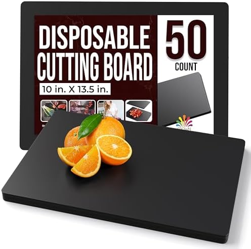 Crown Display Disposable Cutting Boards for Kitchen 50 Count Black Cutting Board 10 Inch X 13.5 Inch Flexible Cutting Boards For Kitchen ~ Patent Pending ~ Recyclable Disposable Cutting Board Sheets