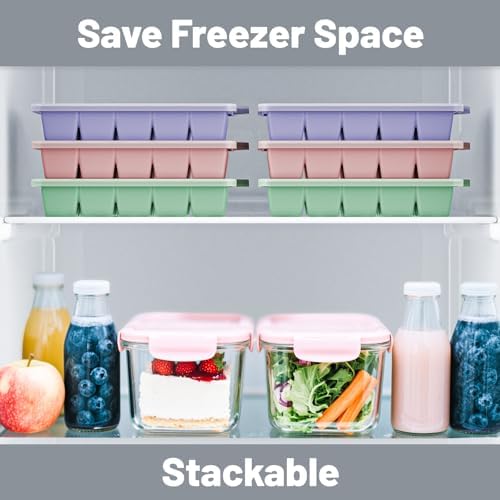 Silicone Ice Cube Tray 3 Pack - EASY RELEASE ice cube tray with lid, BPA Free Ice Cubes Trays for Freezer,ice cube mold for Cocktail,Whiskey (Purple +Pink+Mint)