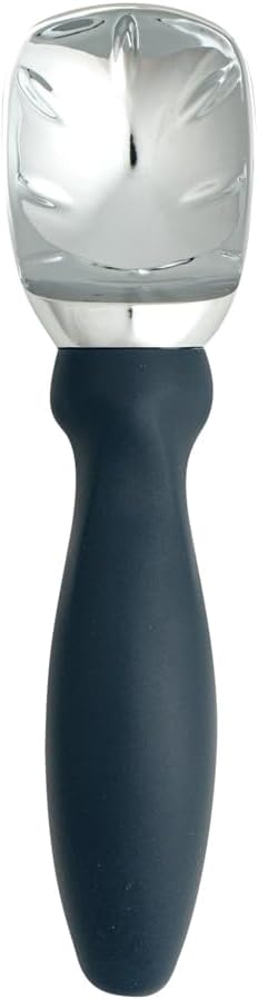 Restaurantware Comfy Grip 7.9 x 2 Inch Kitchen Ice Cream Scoop 1 Heavy-Duty Ice Cream Disher - Ergonomic PP Handle Dishwashable Navy Blue Metal Ice Cream Spade With Lid Opener Notch Multi-Use