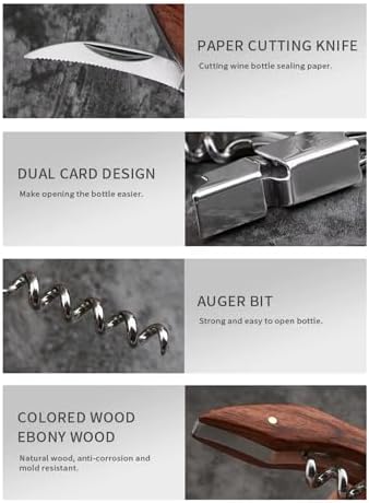 DUTHINGS - Wine Opener with Leather Case, Stainless Steel Corkscrew Wine Opener with Wood Handle, Waiters Corkscrew Wine Key for Bartenders