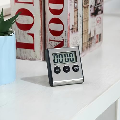 2 Pack Digital Kitchen Timer with Magnetic Countdown Loud Alarm Hanging Hole Bracket Stainless Steel Battery Easy to Carry for Cooking Baking Sports (Silver)