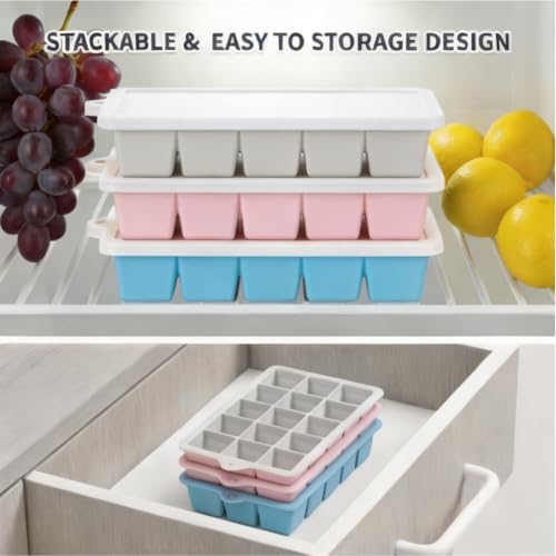 Silicone Ice Cube Tray 3 Pack, HANCELANT Ice Cube Mold, Ice Trays for Freezer with Lid for Whiskey, Cocktail, Drinks and Food, Freezer, BPA Free, Easy Release