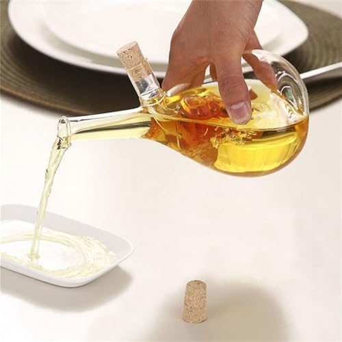 Oil and Vinegar Dispenser, 2 in 1 Glass Olive Oil and Vinegar Cruet Dispenser Bottle, Kitchen Olive Soy Sauce Dispenser Double Pourer Spout for Kitchen Cooking Container