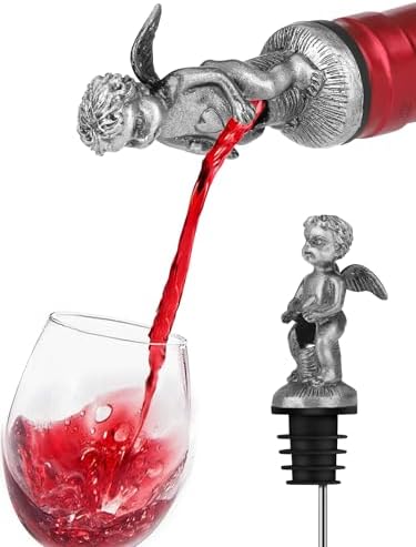 Cherub Angel Wine Bottle Pourer – No-Drip Liquor Pour Spout with Leak-Proof Rubber, Universal Fit for Wine/Whiskey/Vodka – Novelty Bar Accessory & Funny Gift for Parties, Home Bar, Bartenders