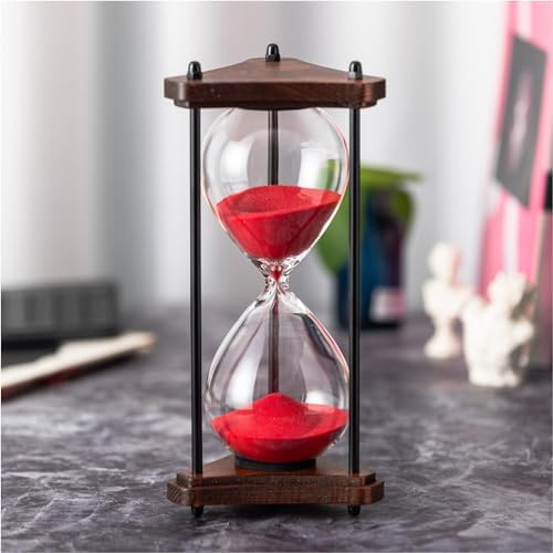 Hourglass Timer 60 Minute, Triangle Wooden Sand Timer, Red