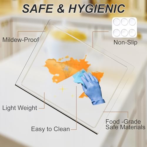JJL Acrylic Cutting Board with Counter Lip, 24 x 18 Inches, Food-Grade, Anti-Slip, Clear Cutting Board with Juice Groove, Perfect for Cutting Food with Juice, Ideal Choice for Kitchen Countertop Décor