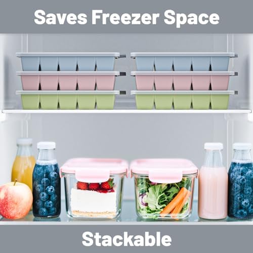 Silicone Ice Cube Tray 2 Pack - EASY RELEASE ice cube tray with lid, BPA Free Ice Cubes Trays for Freezer,ice cube mold for Cocktail,Whiskey (Blue)