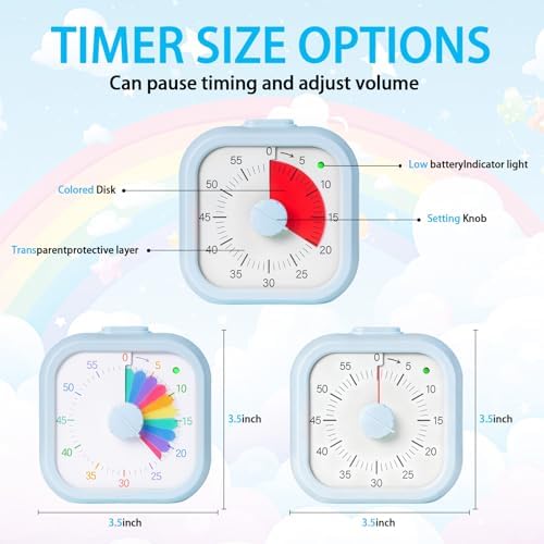 Visual Timer for Kids 60 Minute Countdown Timer Silent Operation for Classroom Study Office Kitchen Kids Timer Teaching (Blue)
