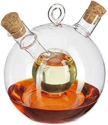Relaxdays 10027668 Oil and Vinegar Dispenser 2 in 1, Glass Bottle with Cork Stoppers, 375/50 ml Capacity, Transparent, Light Brown
