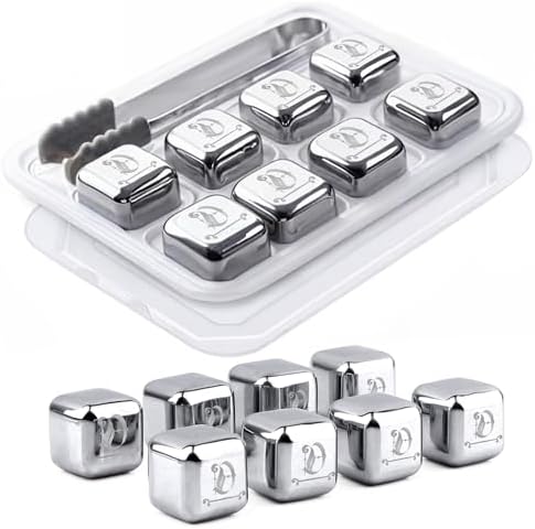 Whiskey Stones Gift Set, Custom Monogram 7, 8pcs Steel, Wood Box
