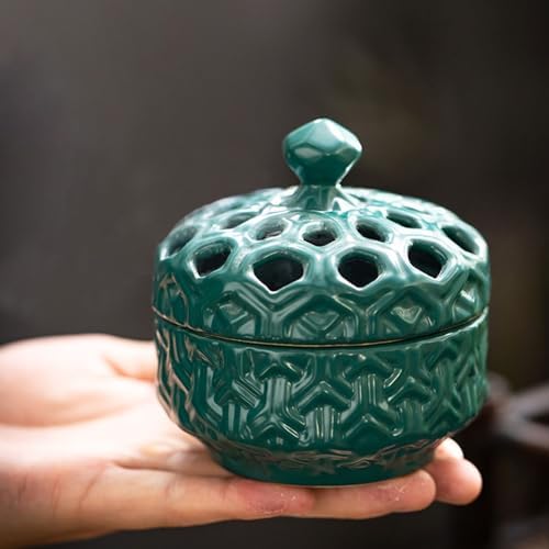 Retro Garlic Keeper for Counter Ventilated Ceramic Cutout Lid Garlic Holder Keep Garlic Fresh Garlic Container(Color:Green)