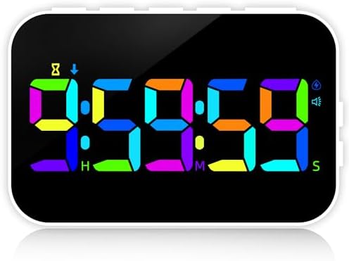 Kitchen Timer for Cooking, Rechargeable Digital Magnetic Timer with Large LED Display, Loud Alarm, Sound Countdown, 4 Volume Levels and 3 Brightness for Classroom, Study (RGB)