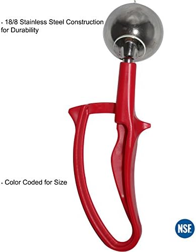 Tiger Chef 1 1/3-Oz. Red Easy Grip Left & Right Ergonomic Squeeze Handle Ice Cream Scooper, All-purpose Stainless Steel Dishers For Ice Cream, Cookie Dough, Meat Balls, Rice, etc. NSF Certified