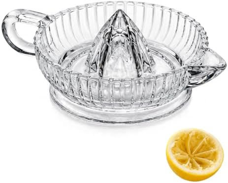 Glass Lemon Lime Squeezer, Manual Lemon Juicer Reamer, Hand Held Citrus Squeezer for Lime, Lemon, Small Orange, Glass Citrus Juicer with Handle & Pour Spout