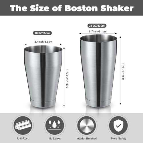 Sabary 6 Pcs Shakers Bartending Boston Cocktail Shaker, Sanding Silver