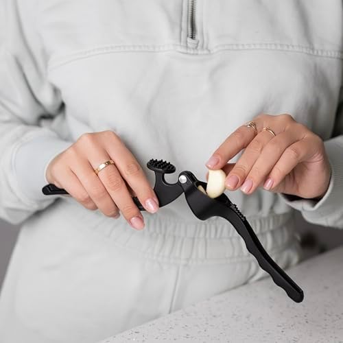 Fox Run Cast Aluminum Garlic Press, 6" Garlic Crusher with Built-In Nut Cracker