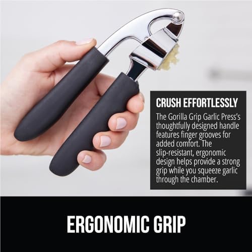 GORILLA GRIP Garlic Peeler and Press Set, Heavy Duty Mincer, Black