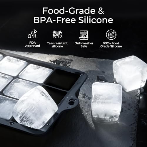 Silicone Ice Cube Trays with Lids(2Pack, Black)