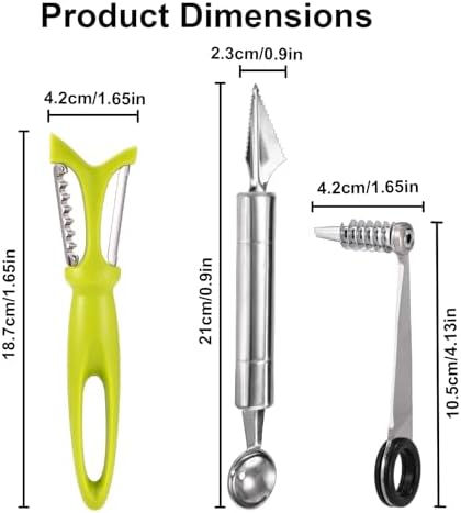 3pcs Kitchen Tools Set, Include Vegetable Spiral Cutter Cutting V-Shape Fruit Carving Knife and Multi-Functional Multifunctional Peeler Spiralizer for Potatoes Slicer or Melon Baller Cooking Tools