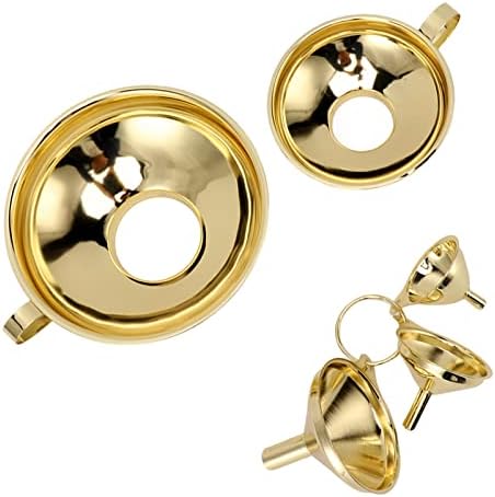5PCS Gold Stainless Steel Funnel Set, Kitchen Metal Funnel Set with Strainer, Food Grade Mini Funnels, Kitchen Oil Liquid Metal for Canning Kitchen Tools