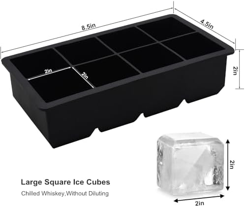 Bangp Large Ice Cube Tray for Whiskey,2 Pack,16 Slow-melting 2"Square Cubes