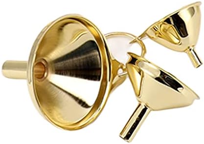 Septpenta 3 Piece Gold Stainless Steel Funnel Set, One Side Handle Features Curved Body, Narrow Stem Prevents Spills, Polished Inside and Out Smooth Surface for Canning Kitchen Tools